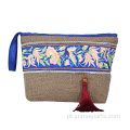 Bolsa cosmética bordada étnica com logotipo personalizado